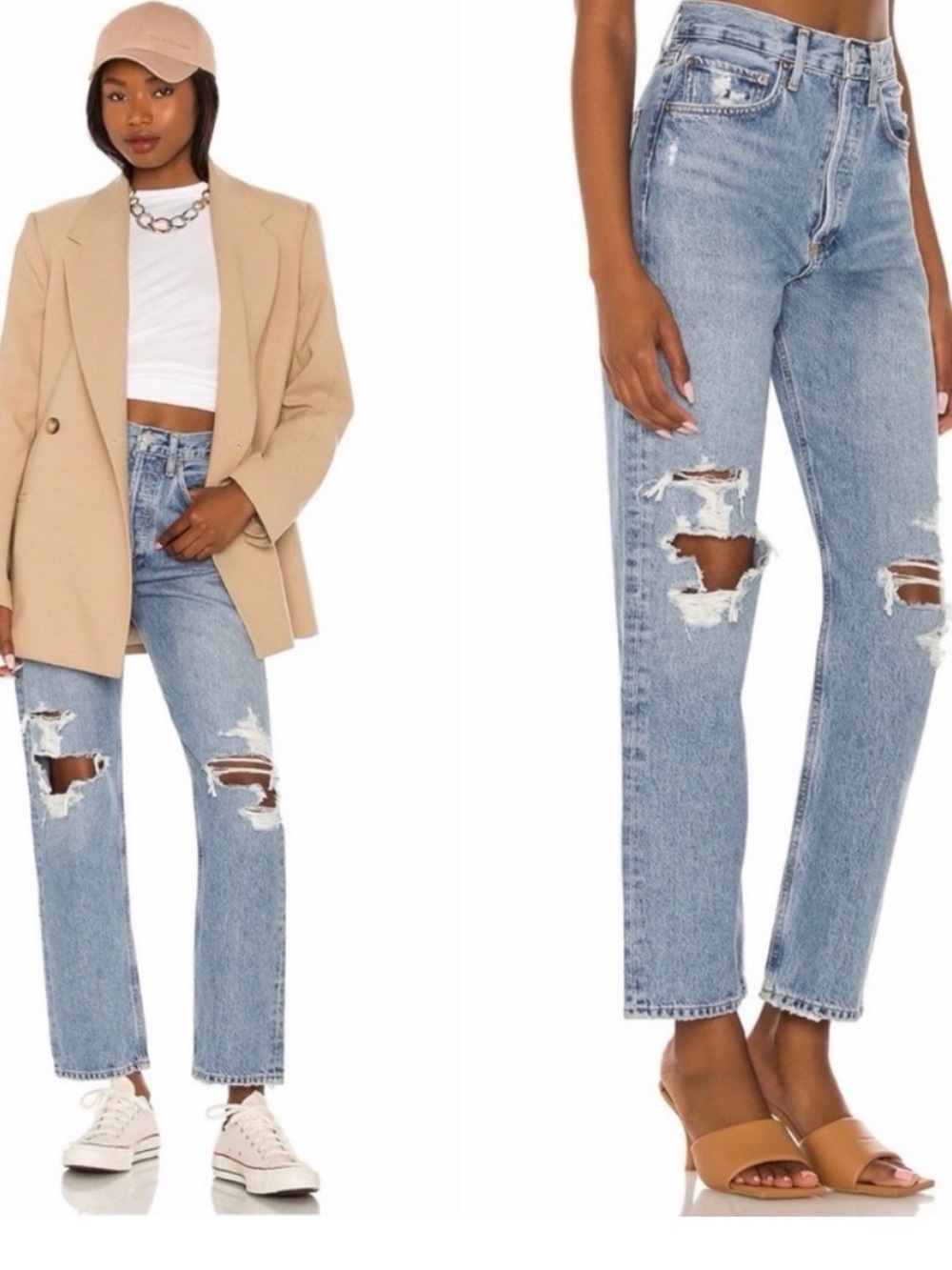 Agolde Light Blue Straight Leg Ripped Jeans